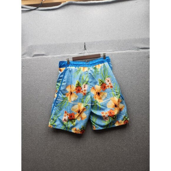 Mens OP Blue Hawaiian Floral Swim Trunks M (32-34) Polyester Lightweight - Picture 5 of 8